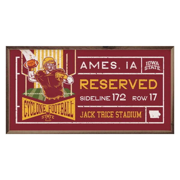 I-State Cardinal Cyclone Football Reserved Wood Sign (16X8)